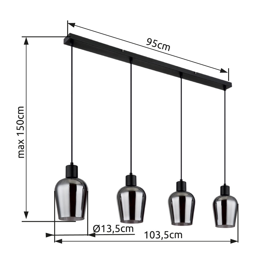 Globo - Candeeiro suspenso 4xE27/40W/230V preto
