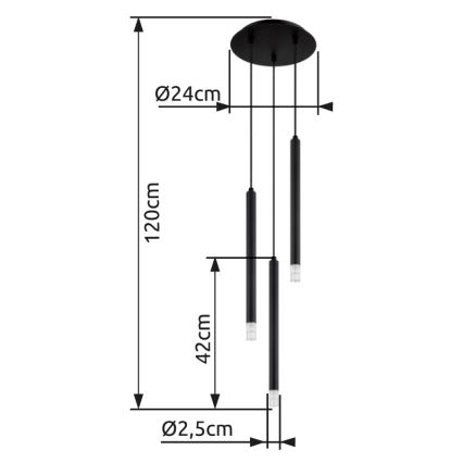 Globo - Candeeiro suspenso 3xG9/4W/230V diâmetro 24 cm preto