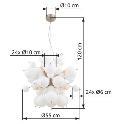 Globo - Candeeiro suspenso 6xE14/25W/230V diâmetro 55 cm branco