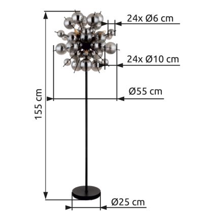 Globo - Candeeiro de chão 6xE14/25W/230V preto/fumado