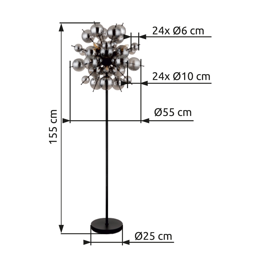 Globo - Candeeiro de chão 6xE14/25W/230V preto/fumado