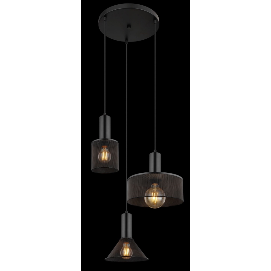 Globo - Candelabro suspenso 3xE27/60W/230V preto