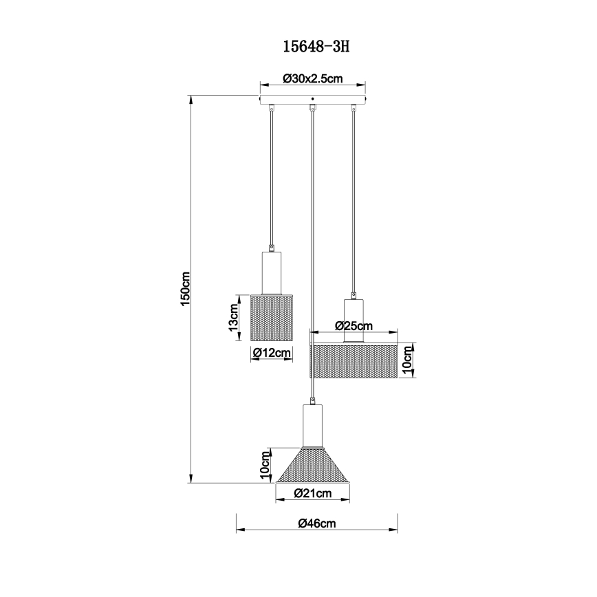 Globo - Candelabro suspenso 3xE27/60W/230V preto