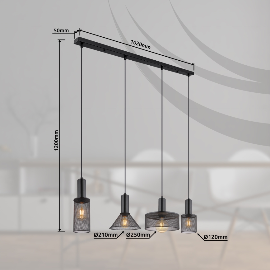Globo - Candelabro suspenso 4xE27/60W/230V preto