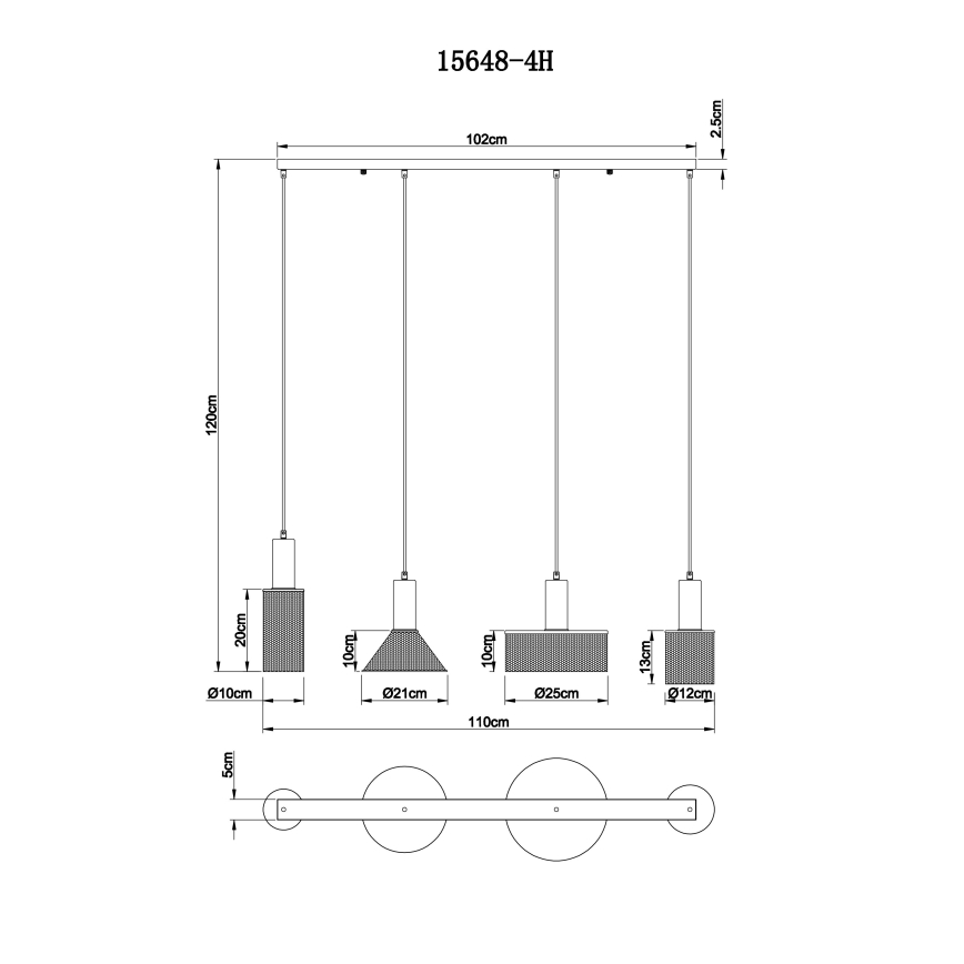 Globo - Candelabro suspenso 4xE27/60W/230V preto