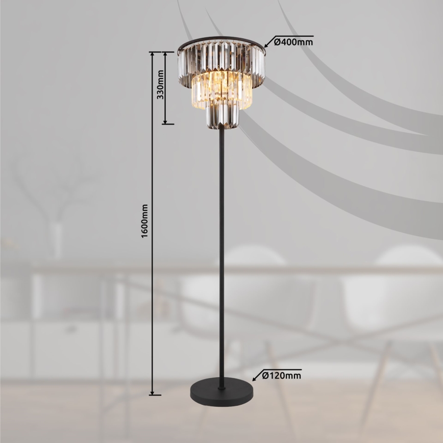 Globo - Candeeiro de chão 3xE27/40W/230V diâmetro 40 cm preto