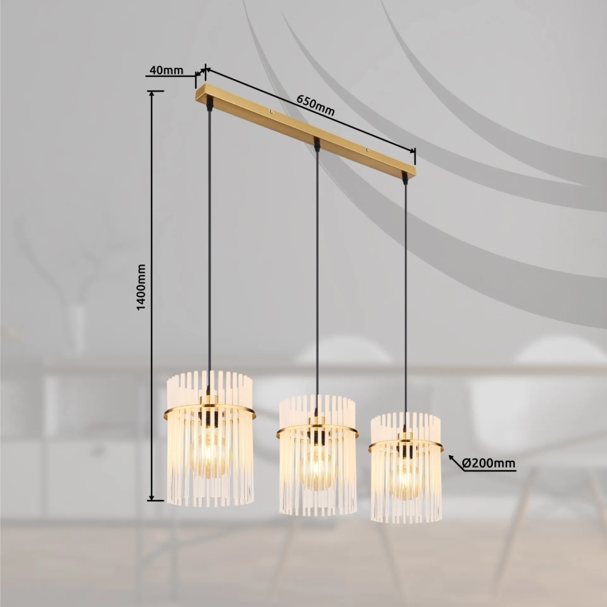 Globo - Candeeiro suspenso 3xE27/60W/230V dourado