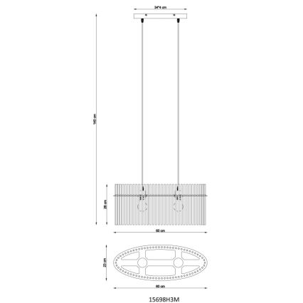 Globo - Candeeiro suspenso 2xE27/60W/230V dourado