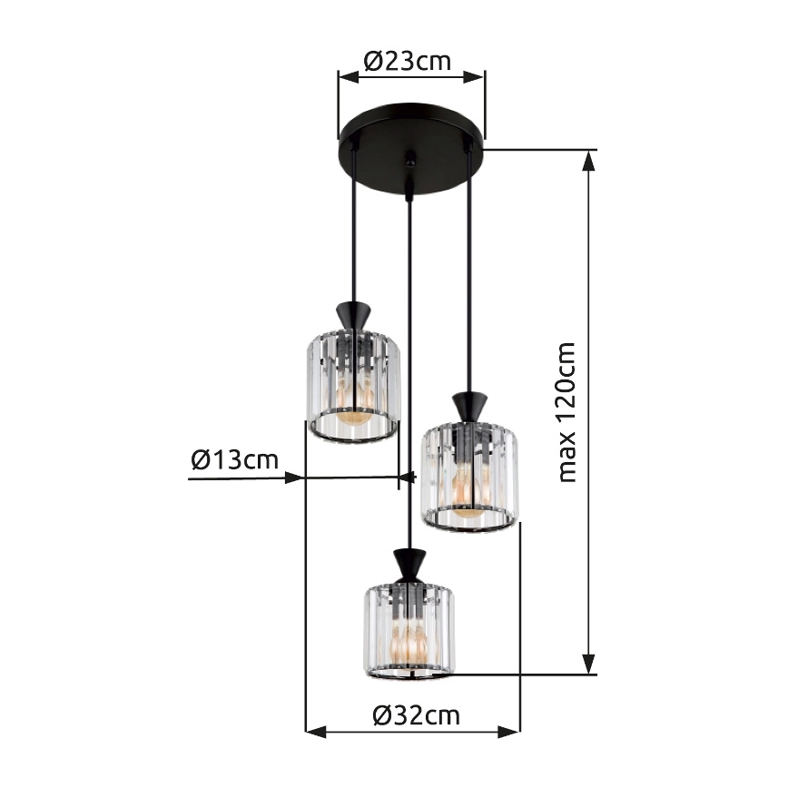 Globo - Candeeiro suspenso 3xE27/60W/230V diâmetro 32 cm preto