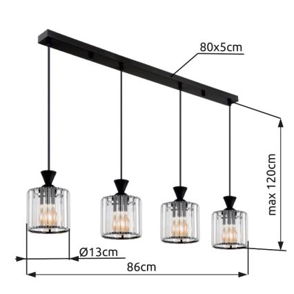 Globo - Candeeiro suspenso 4xE27/60W/230V preto