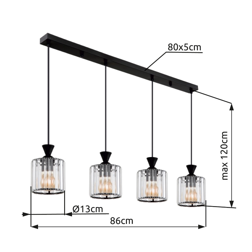 Globo - Candeeiro suspenso 4xE27/60W/230V preto