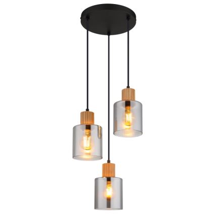 Globo - Candeeiro suspenso 3xE27/25W/230V preto diâmetro 30 cm