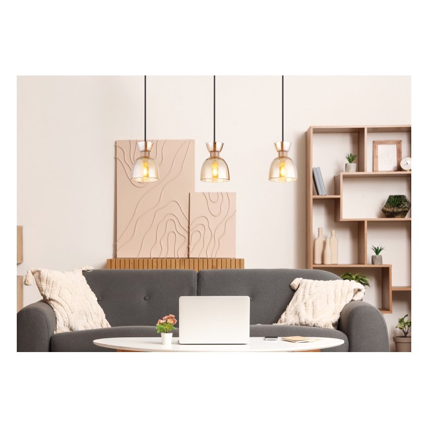 Globo - Candeeiro suspenso 3xE14/40W/230V castanho/fumado