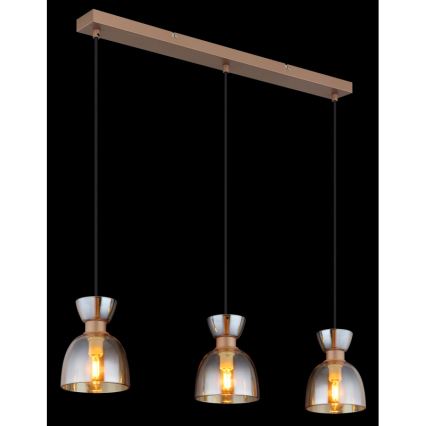 Globo - Candeeiro suspenso 3xE14/40W/230V castanho/fumado