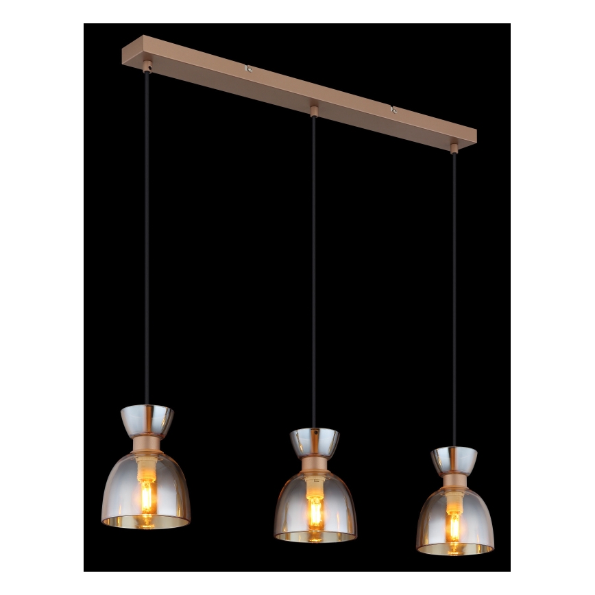 Globo - Candeeiro suspenso 3xE14/40W/230V castanho/fumado