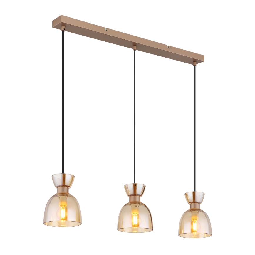 Globo - Candeeiro suspenso 3xE14/40W/230V castanho/fumado