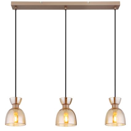 Globo - Candeeiro suspenso 3xE14/40W/230V castanho/fumado