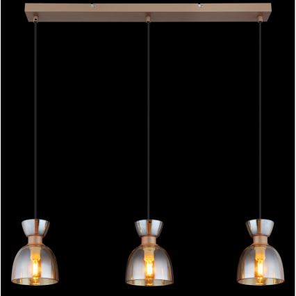 Globo - Candeeiro suspenso 3xE14/40W/230V castanho/fumado
