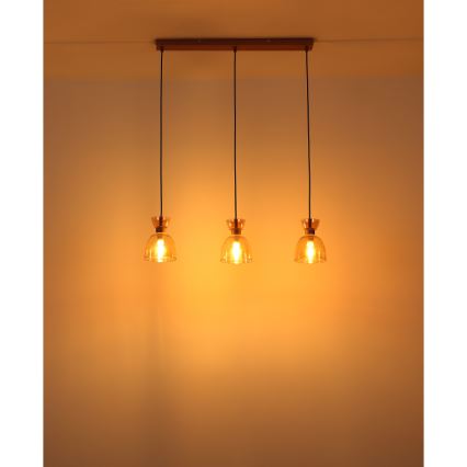 Globo - Candeeiro suspenso 3xE14/40W/230V castanho/fumado