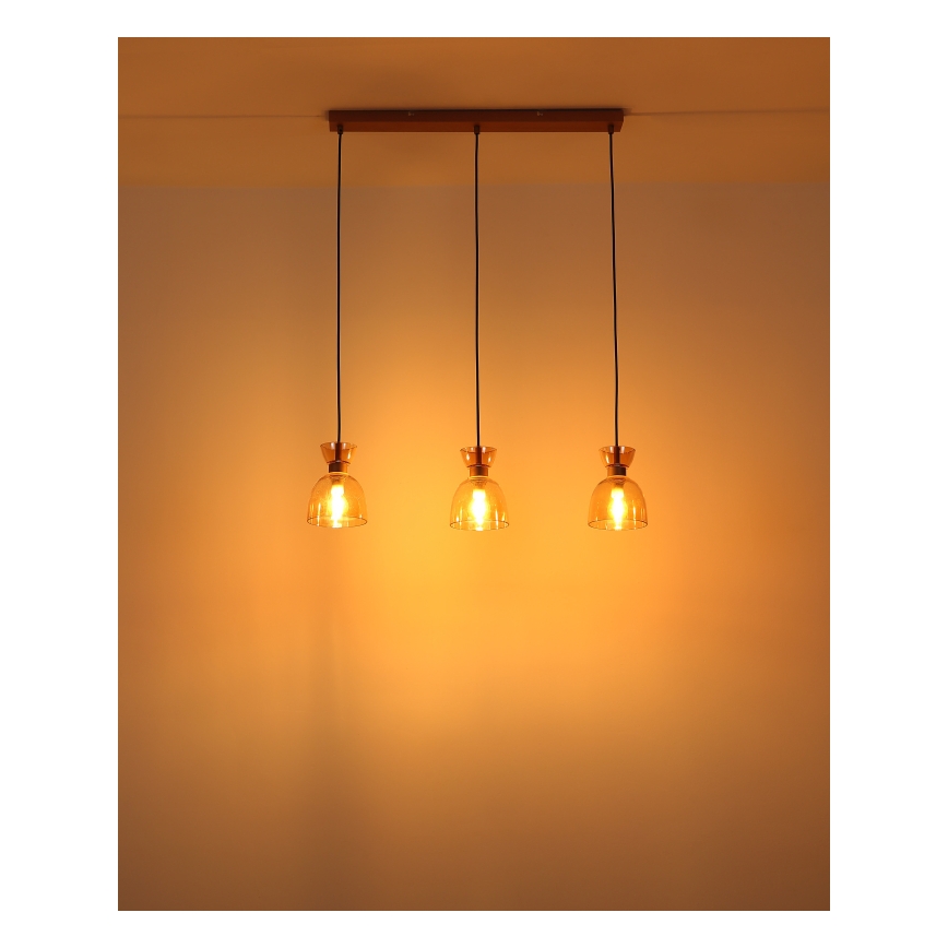 Globo - Candeeiro suspenso 3xE14/40W/230V castanho/fumado
