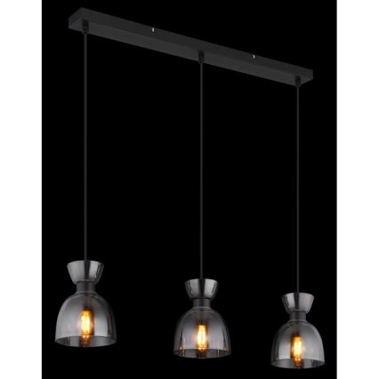 Globo - Candeeiro suspenso 3xE14/40W/230V preto/fumado