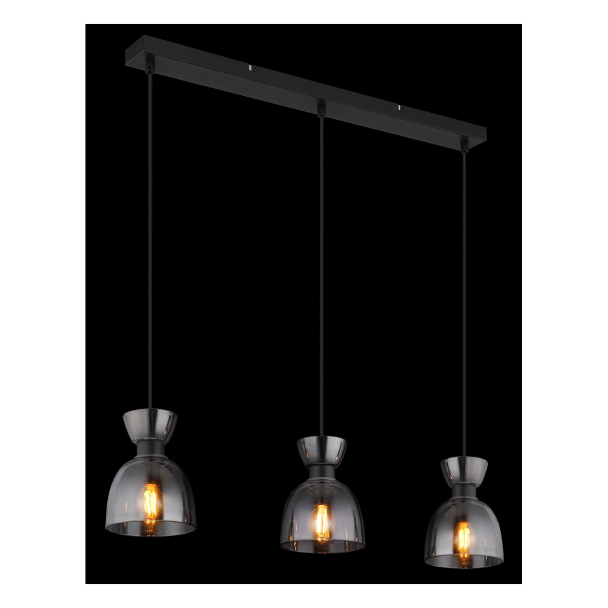 Globo - Candeeiro suspenso 3xE14/40W/230V preto/fumado