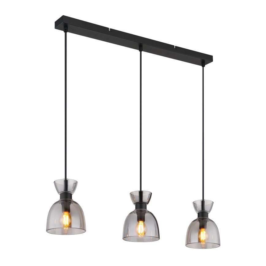 Globo - Candeeiro suspenso 3xE14/40W/230V preto/fumado