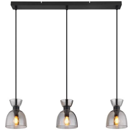 Globo - Candeeiro suspenso 3xE14/40W/230V preto/fumado