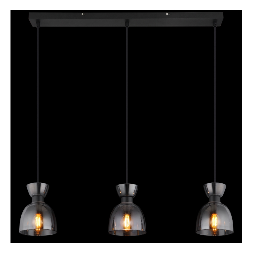 Globo - Candeeiro suspenso 3xE14/40W/230V preto/fumado