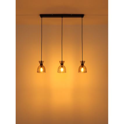 Globo - Candeeiro suspenso 3xE14/40W/230V preto/fumado