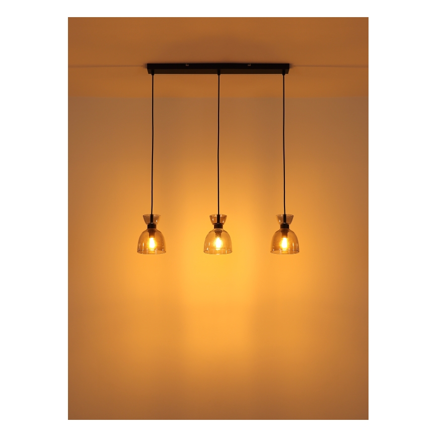 Globo - Candeeiro suspenso 3xE14/40W/230V preto/fumado