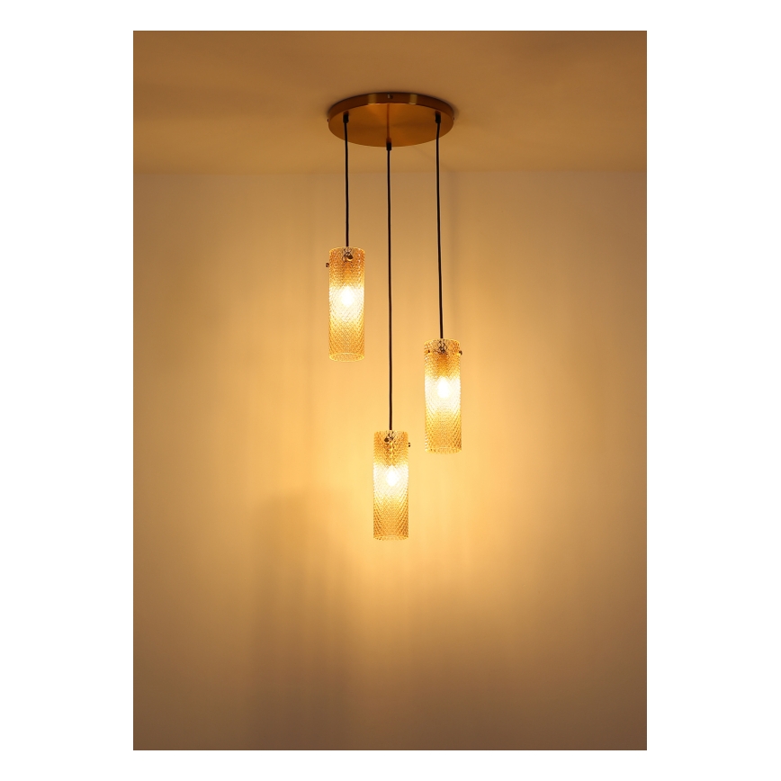 Globo - Candeeiro suspenso 3xE14/40W/230V dourado