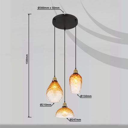 Globo - Candeeiro suspenso 3xE27/60W/230V diâmetro 46 cm laranja