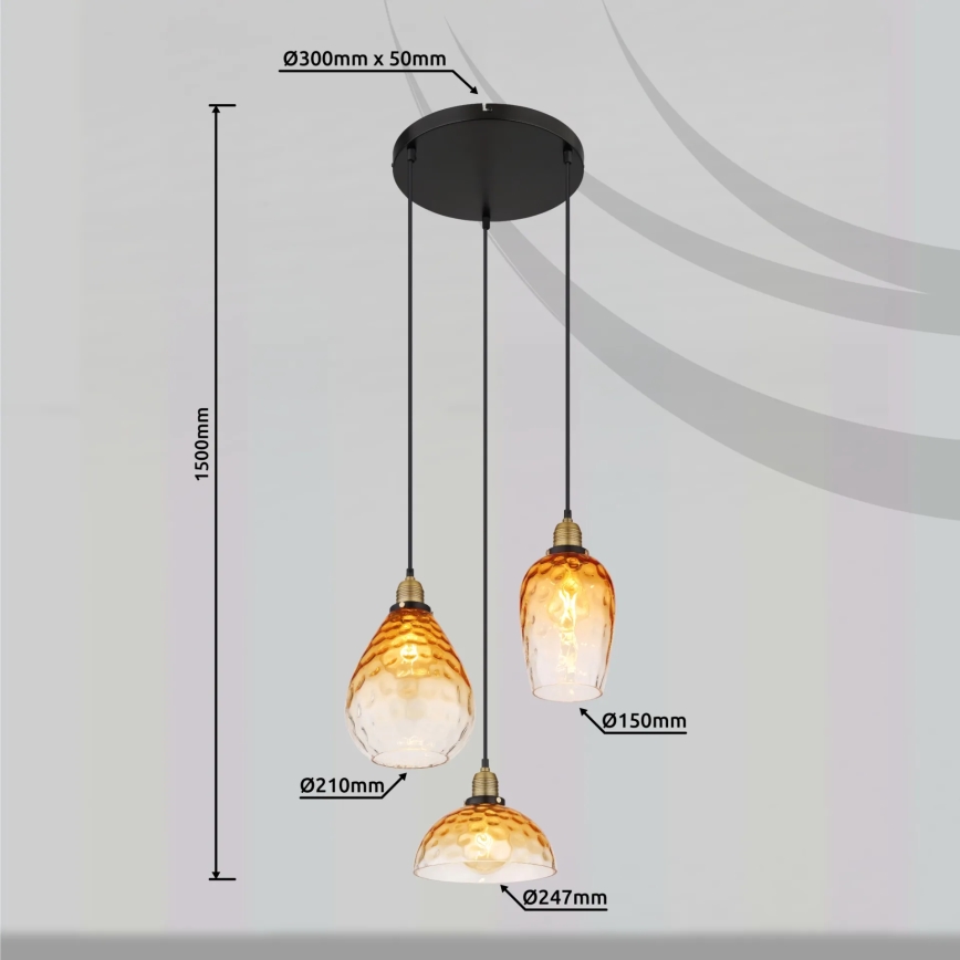 Globo - Candeeiro suspenso 3xE27/60W/230V diâmetro 46 cm laranja