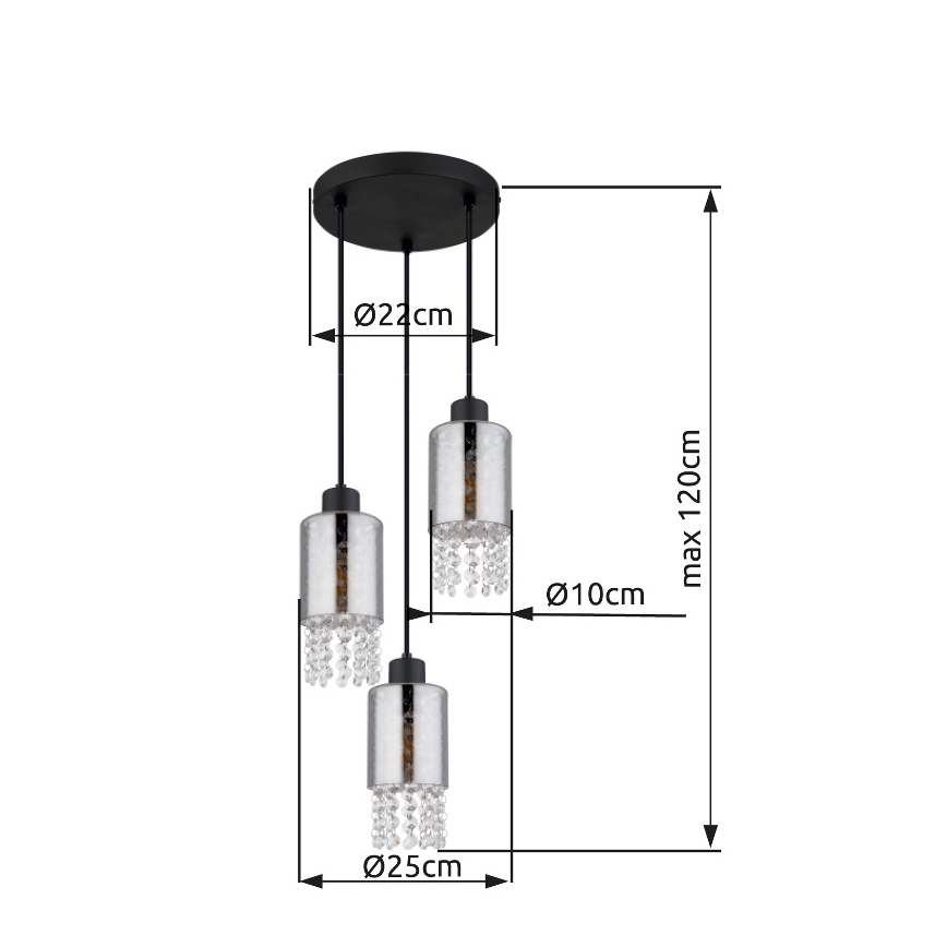 Globo - Candeeiro suspenso 3xE27/40W/230V diâmetro 25 cm preto
