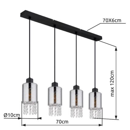 Globo - Candeeiro suspenso 4xE27/40W/230V preto