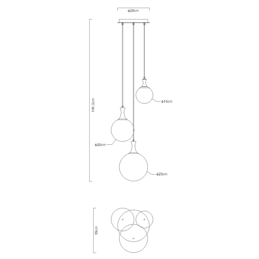 Globo - Candeeiro suspenso 3xE27/10W/230V diâmetro 48 cm preto