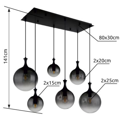 Globo - Candeeiro suspenso 6xE27/10W/230V preto