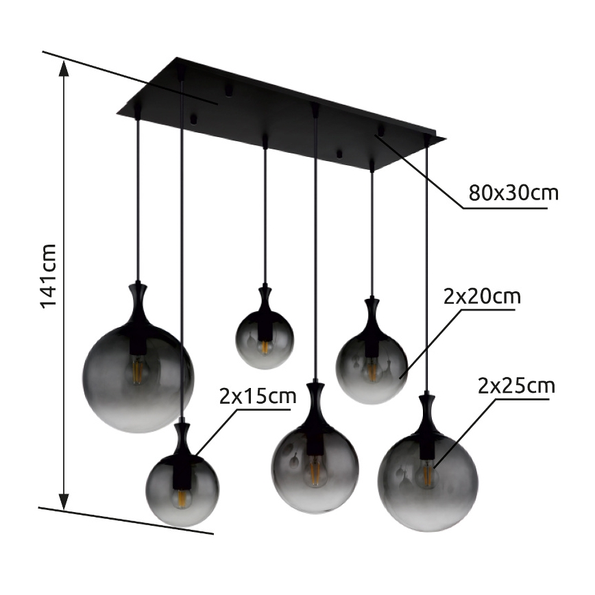 Globo - Candeeiro suspenso 6xE27/10W/230V preto