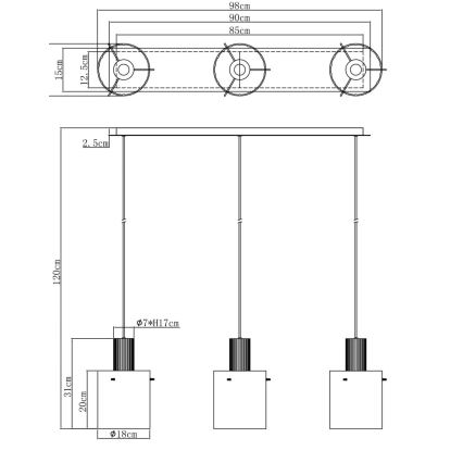 Globo - Candeeiro suspenso 3xE27/40W/230V cinzento
