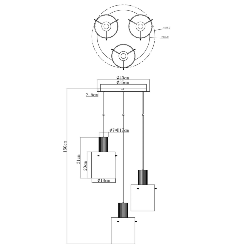 Globo - Candeeiro suspenso 3xE27/40W/230V diâmetro 48 cm cinzento