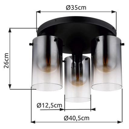 Globo - Candeeiro integrado 3xE27/40W/230V diâmetro 40,5 cm preto