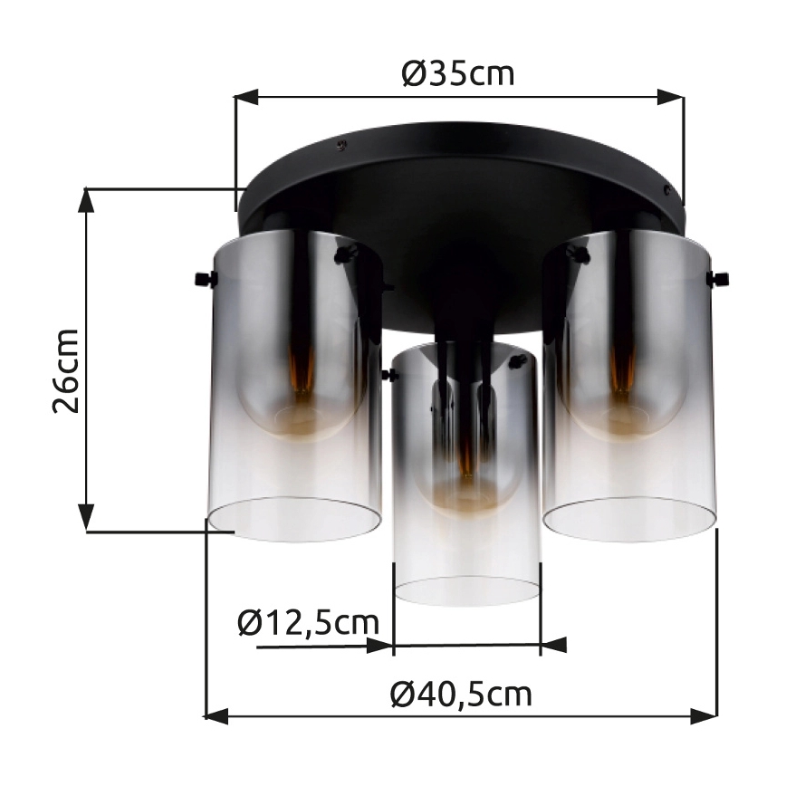 Globo - Candeeiro integrado 3xE27/40W/230V diâmetro 40,5 cm preto