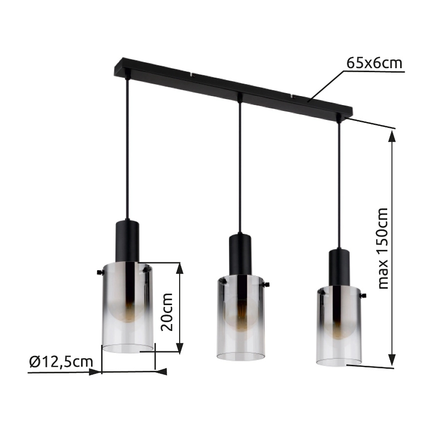 Globo - Candeeiro suspenso 3xE27/40W/230V preto