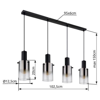 Globo - Candeeiro suspenso 4xE27/40W/230V preto