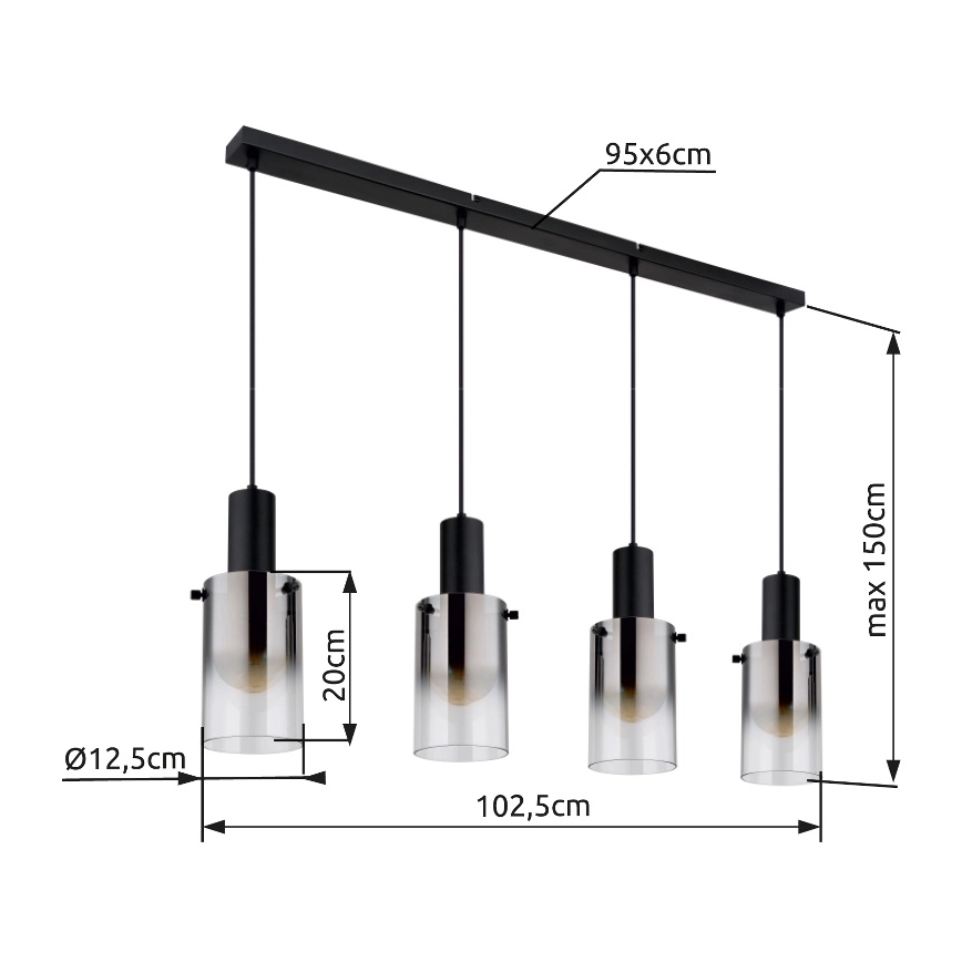Globo - Candeeiro suspenso 4xE27/40W/230V preto