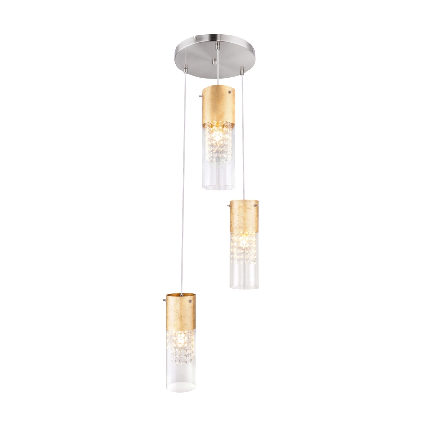 Globo - Candeeiro suspenso 3xE27/60W/230V diâmetro 30 cm dourado