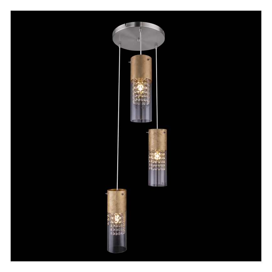 Globo - Candeeiro suspenso 3xE27/60W/230V diâmetro 30 cm dourado