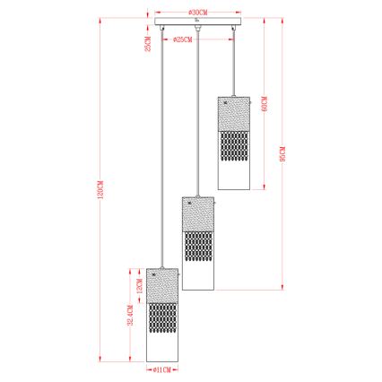 Globo - Candeeiro suspenso 3xE27/60W/230V diâmetro 30 cm dourado