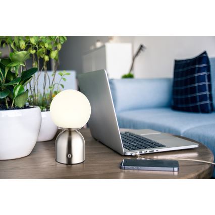 Globo - Candeeiro de mesa táctil LED com regulação LED/2,5W/3,7V 2700K/4000K/6500K 1800 mAh USB cromado mate